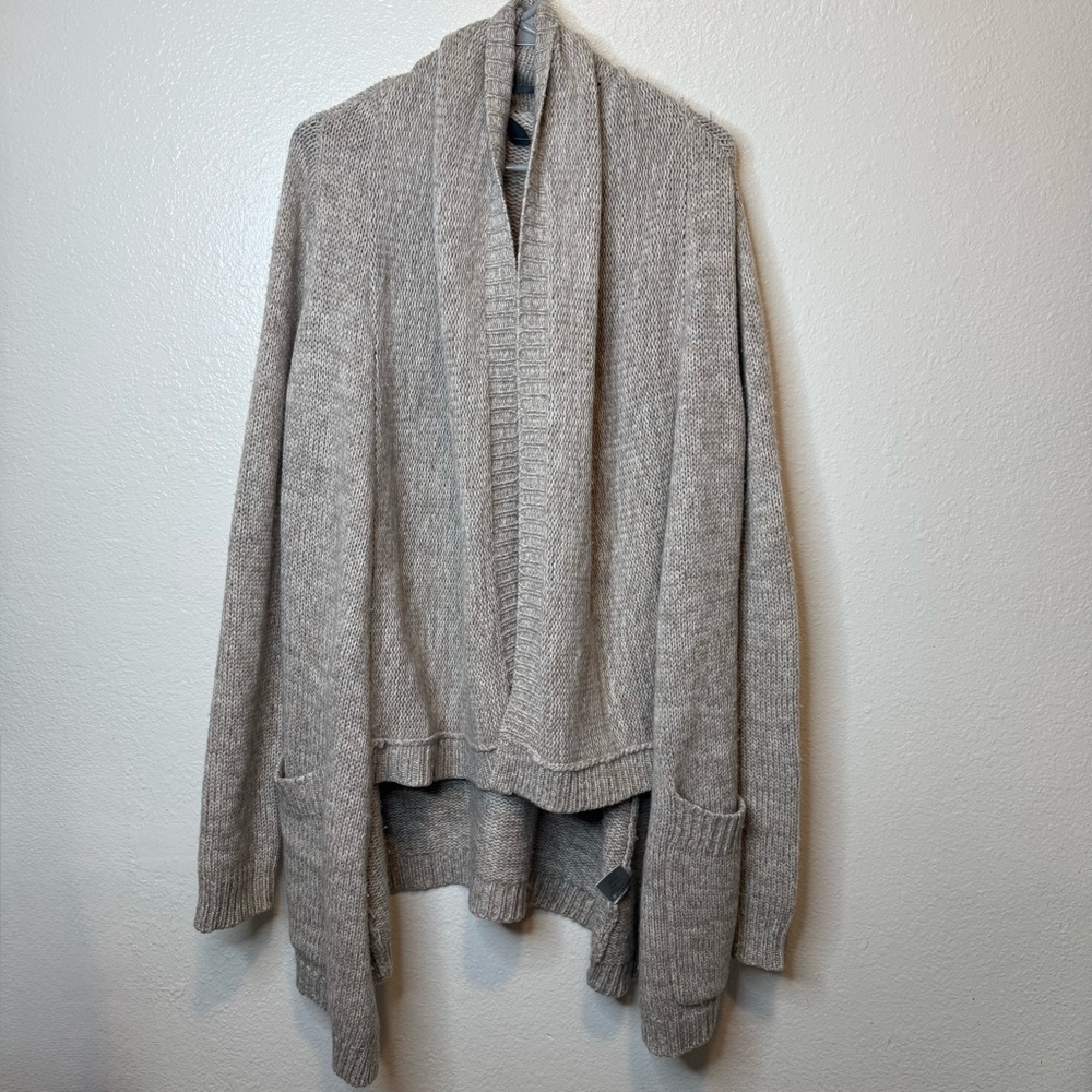 Line Cashmere Open Front High Low Oatmeal Color Cardigan Size Small
